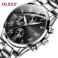 Men Watch OLEVS Luxury Stainless Steel Waterproof Feature Watch Mens Fashion Business  Watches Multi Time Zone Quart Watch